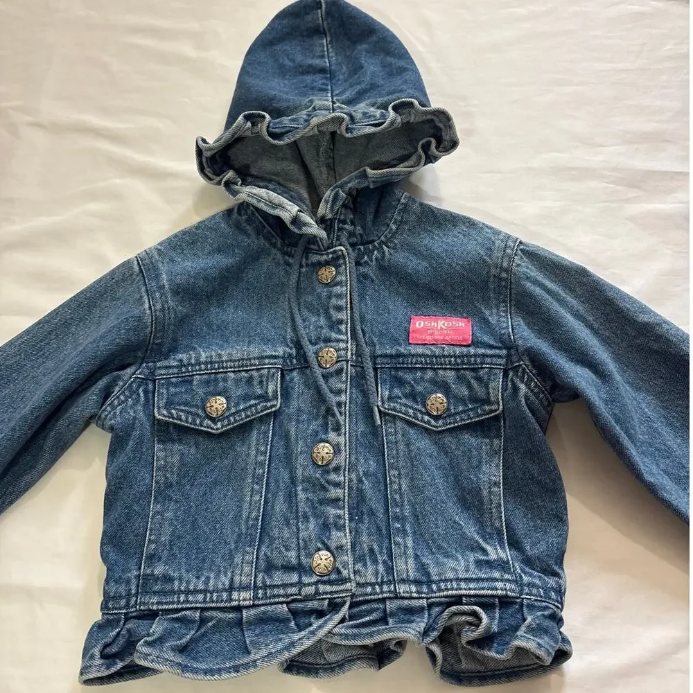OshKosh B'Gosh Vintage 90s Y2k Denim Jacket Bomber Rare Girls 3T Back to School